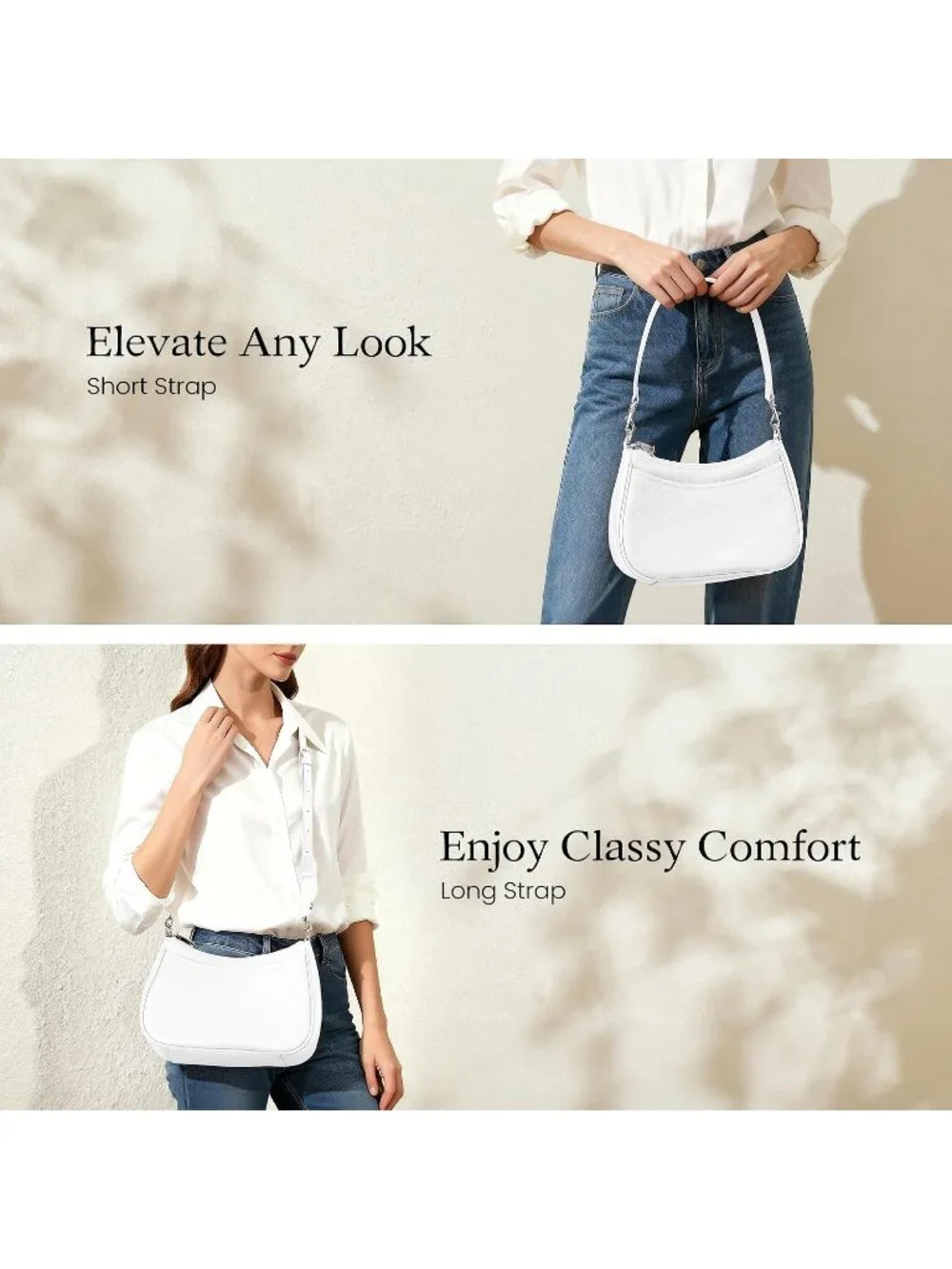 Women's White Genuine Leather Fashion Anti Theft Trendy Purse with RFID Handbag